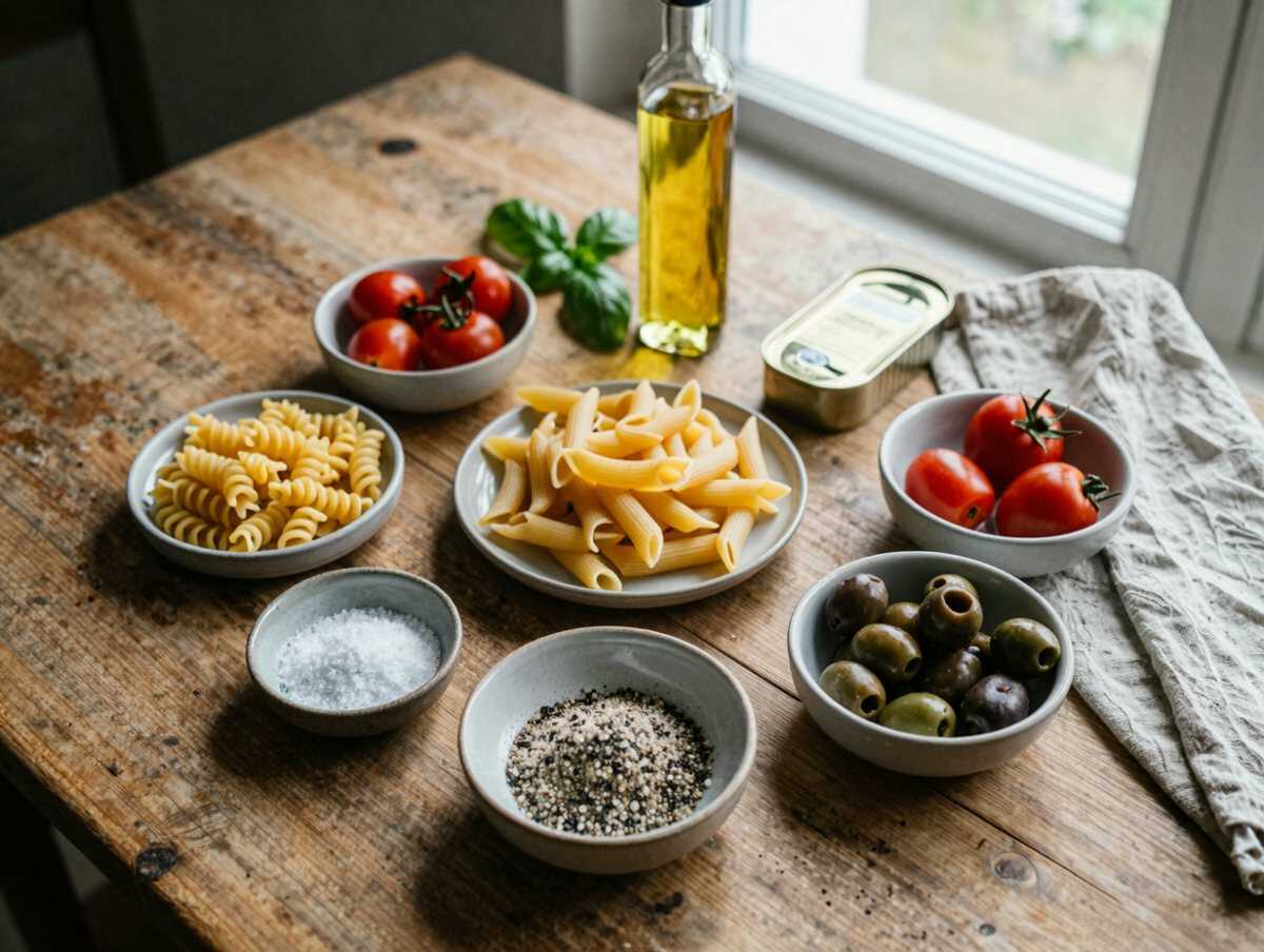Gli ingredienti per Pasta Fredda con Tonno e Pomodorini