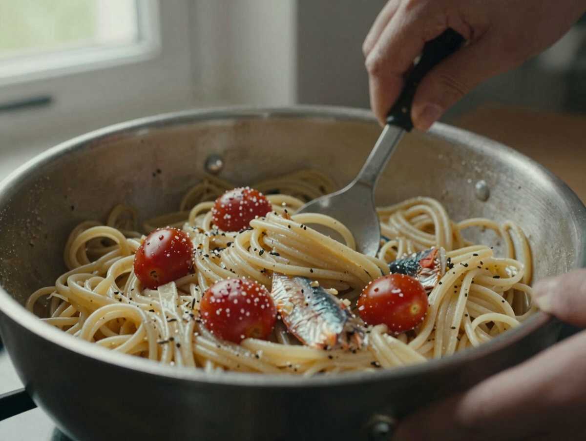 Unire pasta e ingredienti — Pasta Fredda con Tonno e Pomodorini