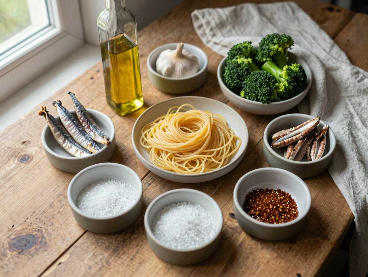 Gli ingredienti per Pasta Integrale con Broccoli e Acciughe