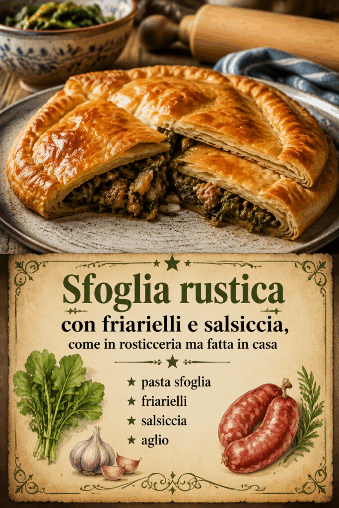 Sfoglia rustica con friarielli e salsiccia, come in rosticceria ma fatta in casa