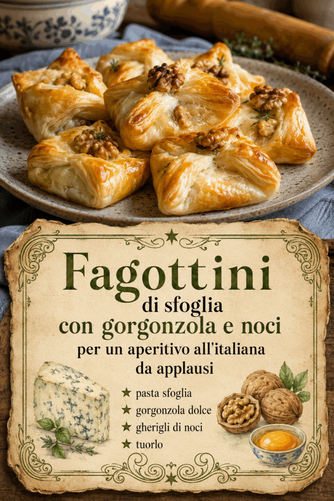 Fagottini di sfoglia con gorgonzola e noci per un aperitivo all’italiana da applausi