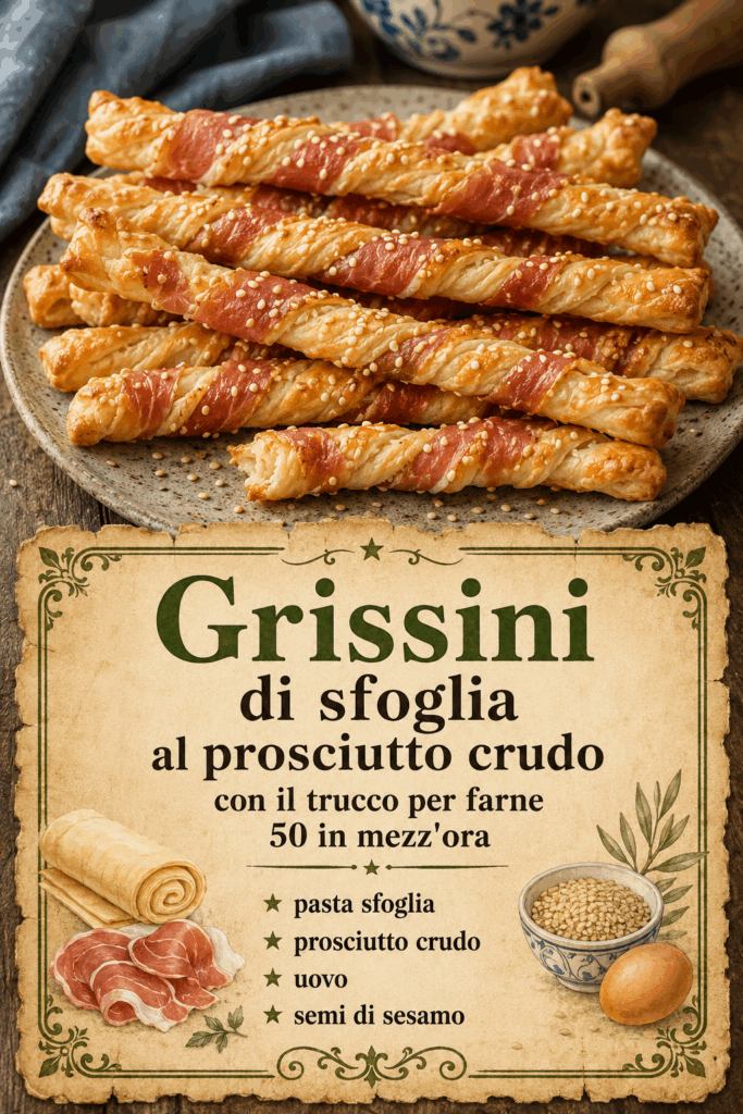Grissini di sfoglia al prosciutto crudo con il trucco per farne 50 in mezz’ora