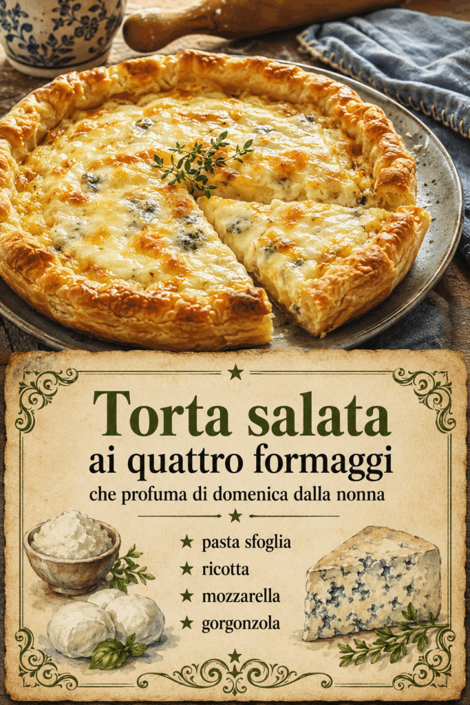 Torta salata ai quattro formaggi che profuma di domenica dalla nonna