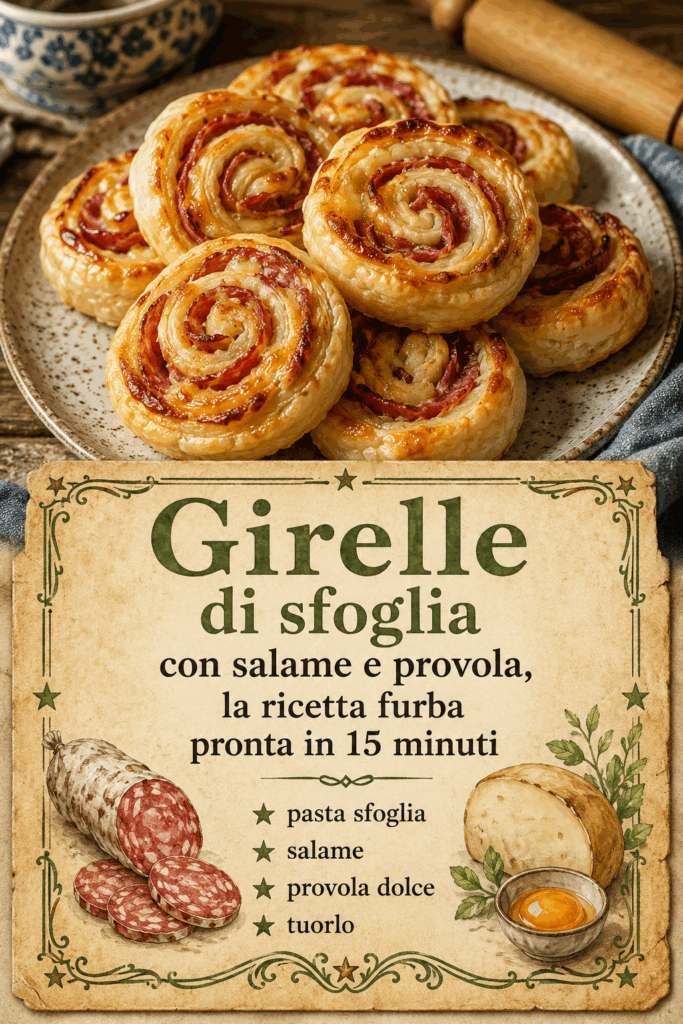 Girelle di sfoglia con salame e provola, la ricetta furba pronta in 15 minuti