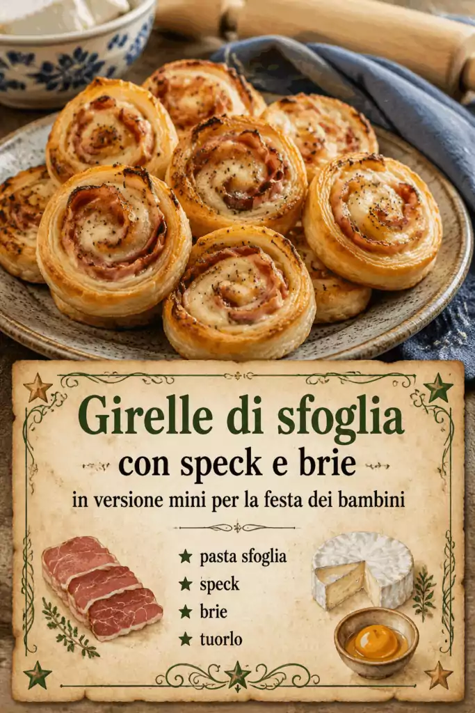 Girelle di sfoglia con speck e brie in versione mini per la festa dei bambini