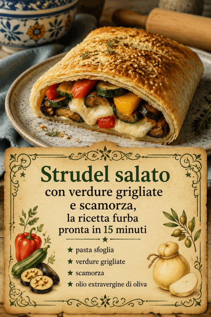 Strudel salato con verdure grigliate e scamorza, la ricetta furba pronta in 15 minuti