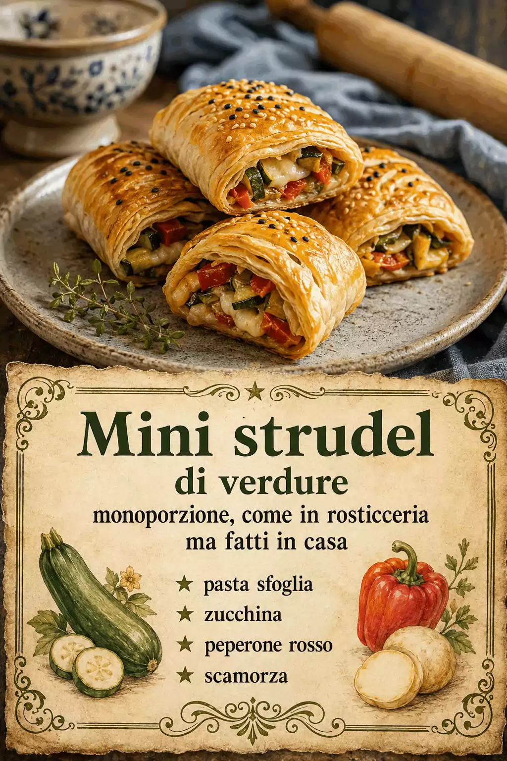 Mini strudel di verdure monoporzione, come in rosticceria ma fatti in casa