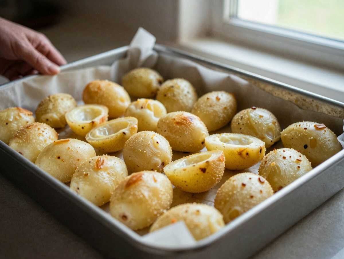 4. Disporre sulla teglia — Patate al Forno Croccanti: la Ricetta Dorata e Profumata Perfetta per Accompagnare Ogni Piatto