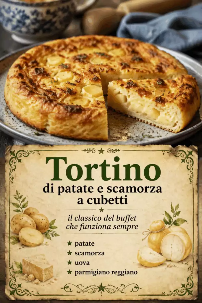 Tortino di patate e scamorza a cubetti, il classico del buffet che funziona sempre