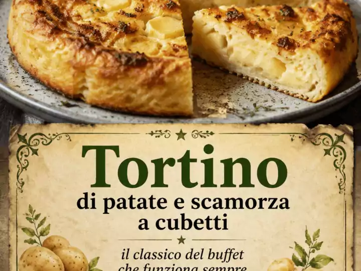 Tortino di patate e scamorza a cubetti, il classico del buffet che funziona sempre
