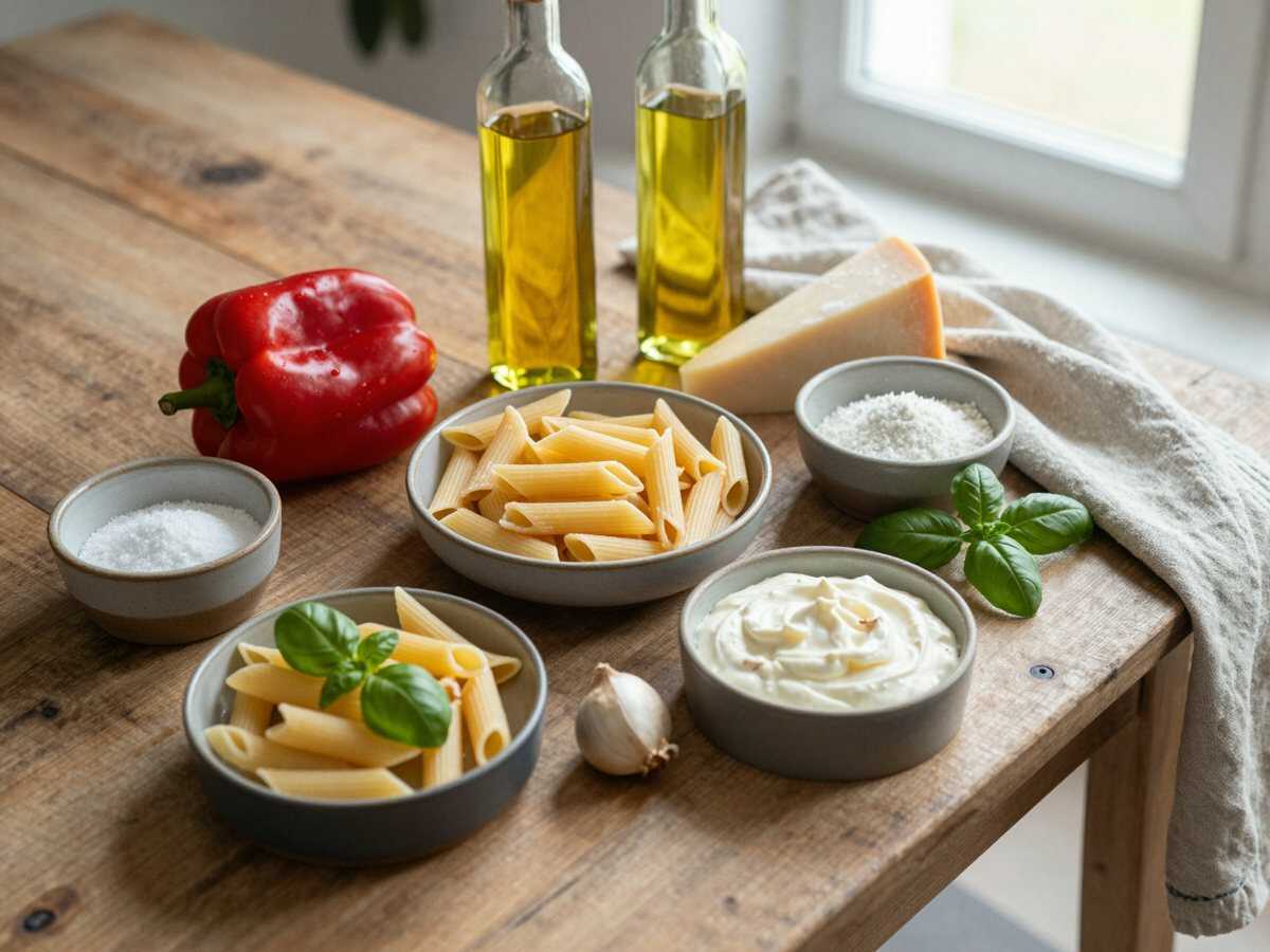 Gli ingredienti per Penne alla Crema di Peperoni Senza Panna