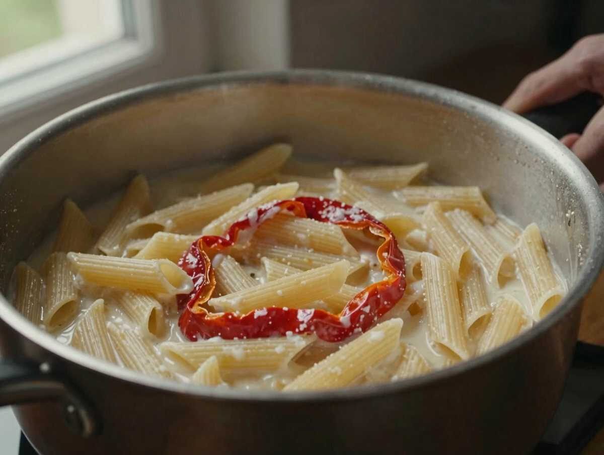 Cuocere la pasta — Penne alla Crema di Peperoni Senza Panna