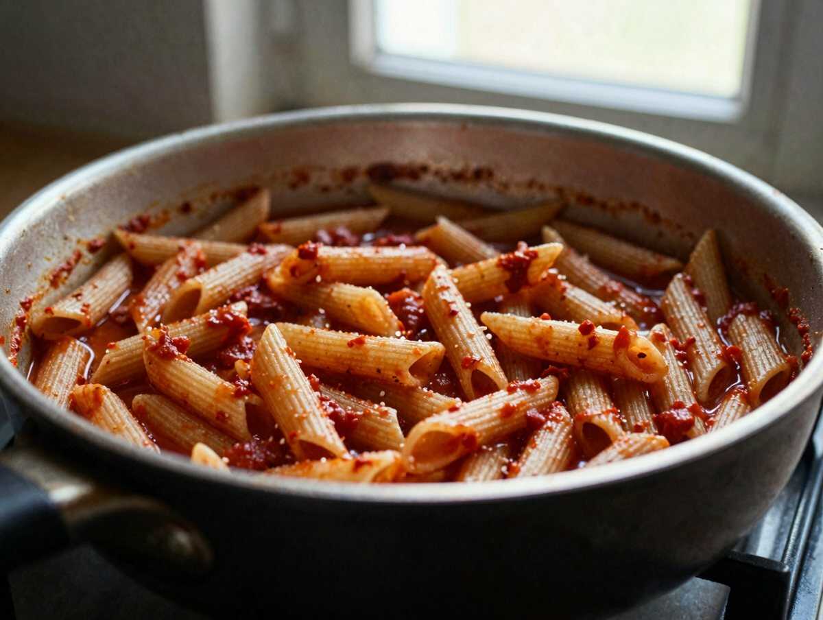 Cuocere il sugo — Penne all’Arrabbiata: la Ricetta Piccante e Saporita Pronta in Soli 15 Minuti