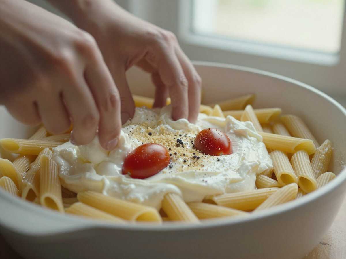 3. Preparare la crema di ricotta — Penne con Ricotta e Pomodorini: la Ricetta Cremosa e Delicata Perfetta per un Pranzo Veloce