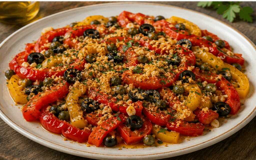 Peperoni ammollicati con capperi, olive e pangrattato – Basilicata