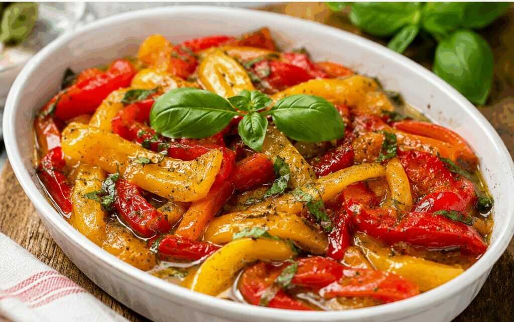 Peperoni Arrostiti all’Italiana Marinati con Basilico e Olio Extravergine d’Oliva
