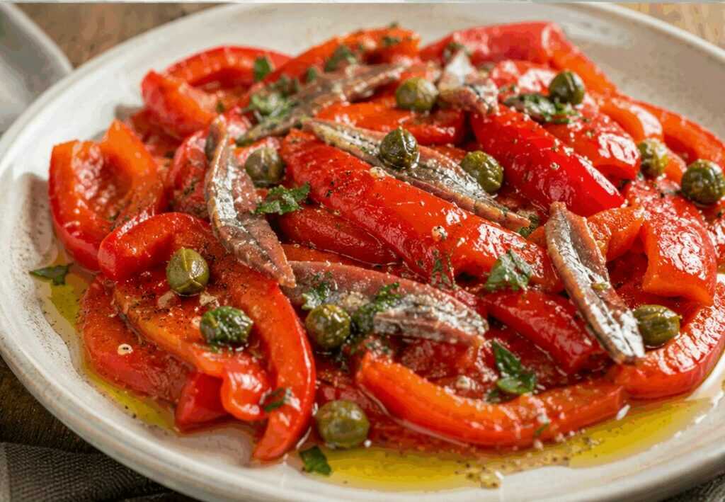 Peperoni Arrostiti con Acciughe e Capperi