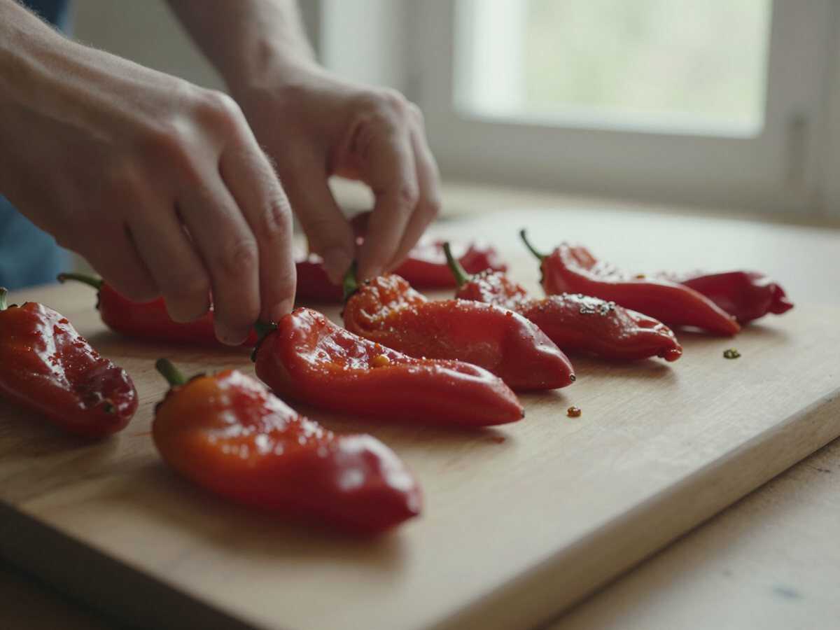 Un passaggio della preparazione — Peperoni Arrostiti con Acciughe e Capperi