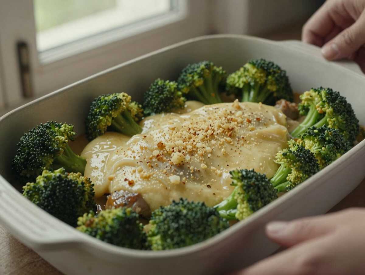 Comporre la teglia — Petto di Pollo Gratinato ai Broccoli