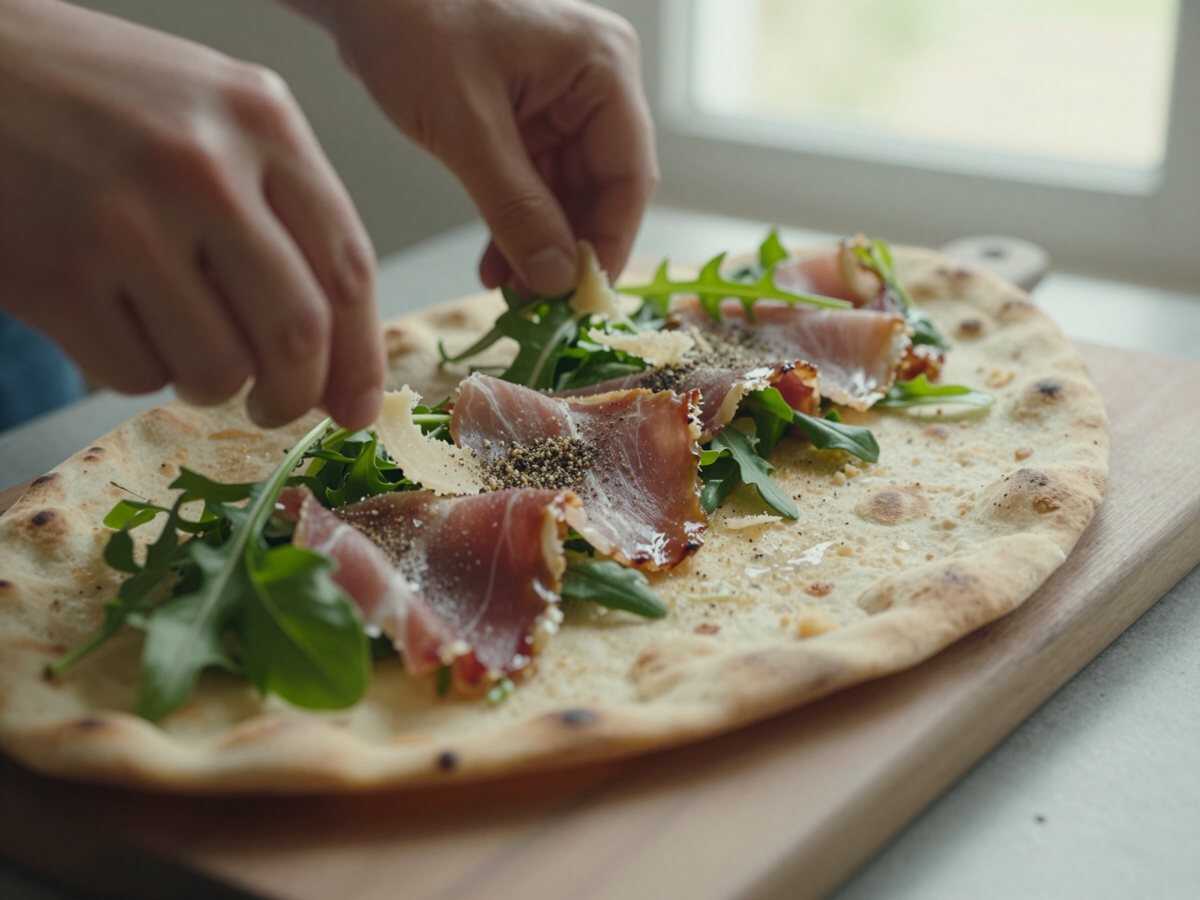 4. Completare con la rucola — Piadina Farcita con Prosciutto e Rucola: la Ricetta Facile e Sfiziosa Pronta in 10 Minuti