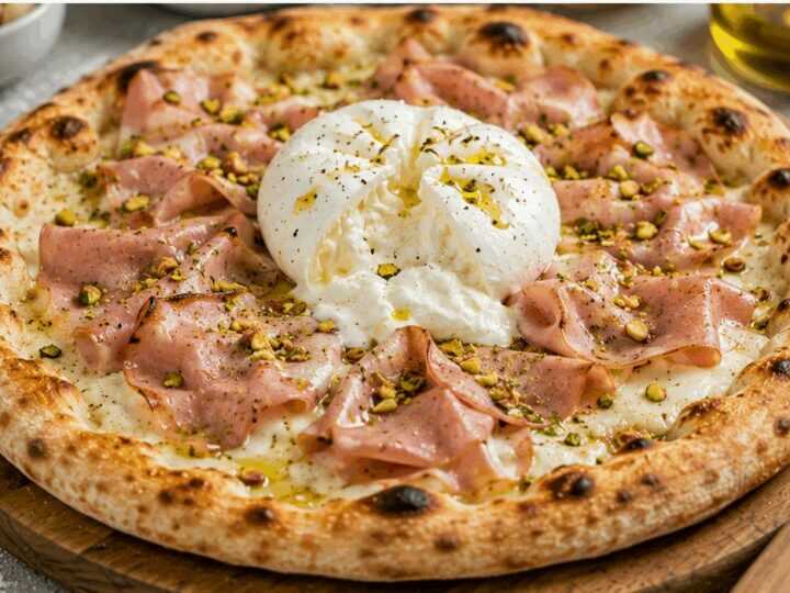 Pizza con Mortadella, Pistacchi e Burrata: la Ricetta Gourmet Cremosa e Irresistibile
