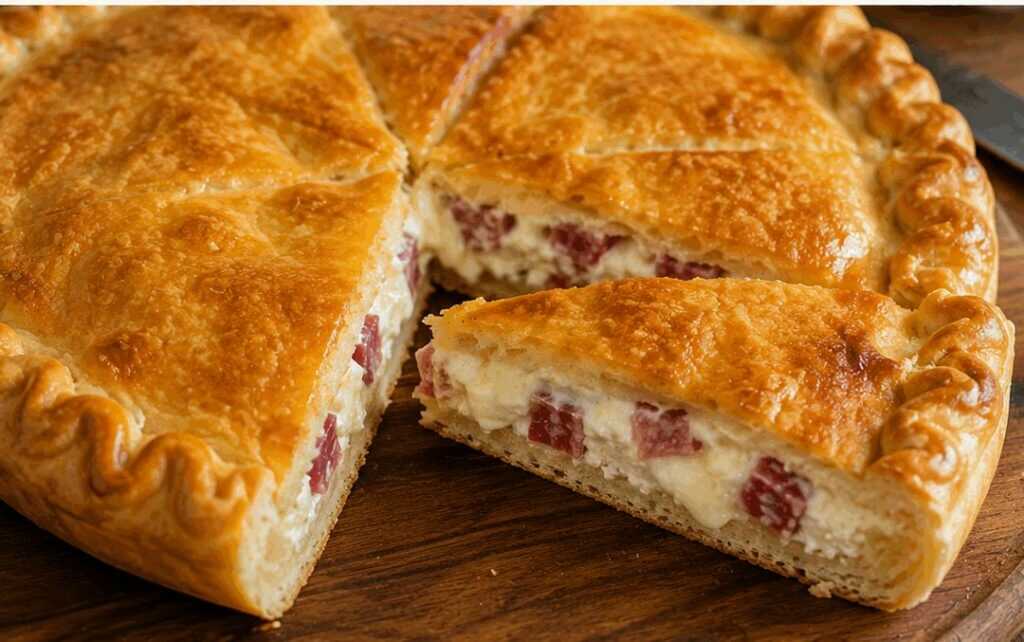Pizza rustica napoletana con ricotta e salame