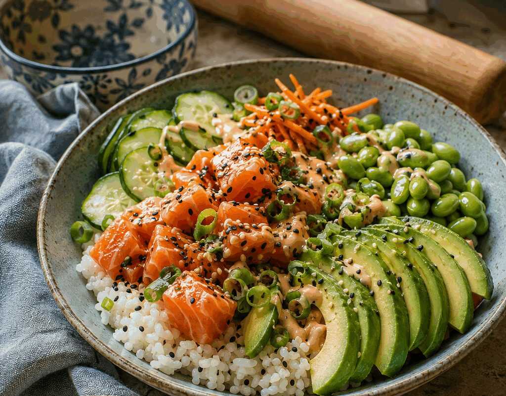 Poke Bowl di Riso con Salmone e Edamame
