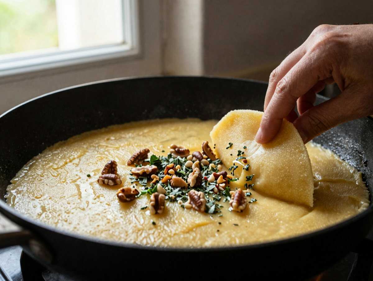 Un passaggio della preparazione — Polenta Grigliata con Gorgonzola e Noci: la Ricetta Rustica e Raffinata Perfetta per Stupire gli Ospiti