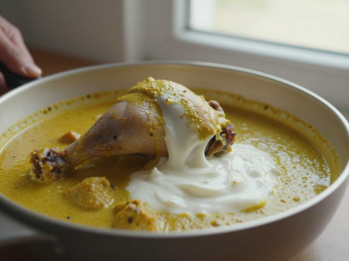 Aggiungi lo yogurt — Pollo al Curry e Yogurt Pronto in 15 Minuti