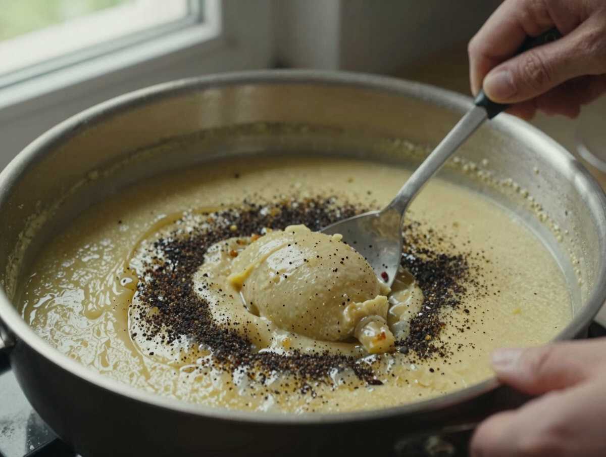 Prepara la salsa al pepe nero — Pollo al Pepe Nero Cremoso Senza Panna