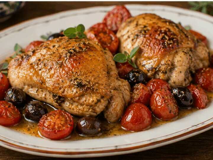 Pollo alla cilentana con pomodorini, olive e origano