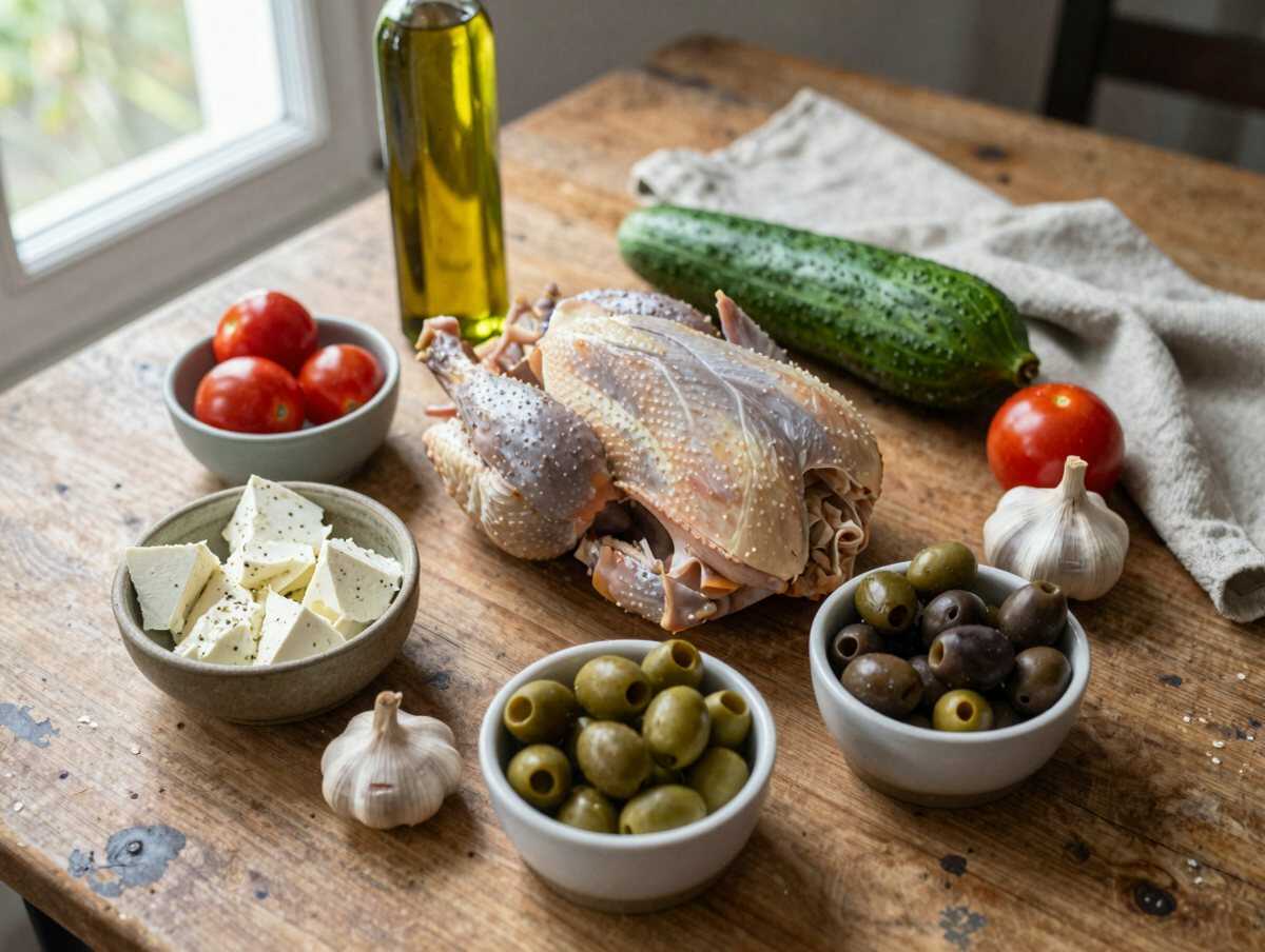 Gli ingredienti per Pollo alla Greca con Feta e Olive