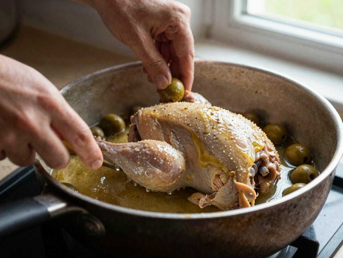 4. Sfumare con il vino — Pollo alla Ligure con Olive Taggiasche