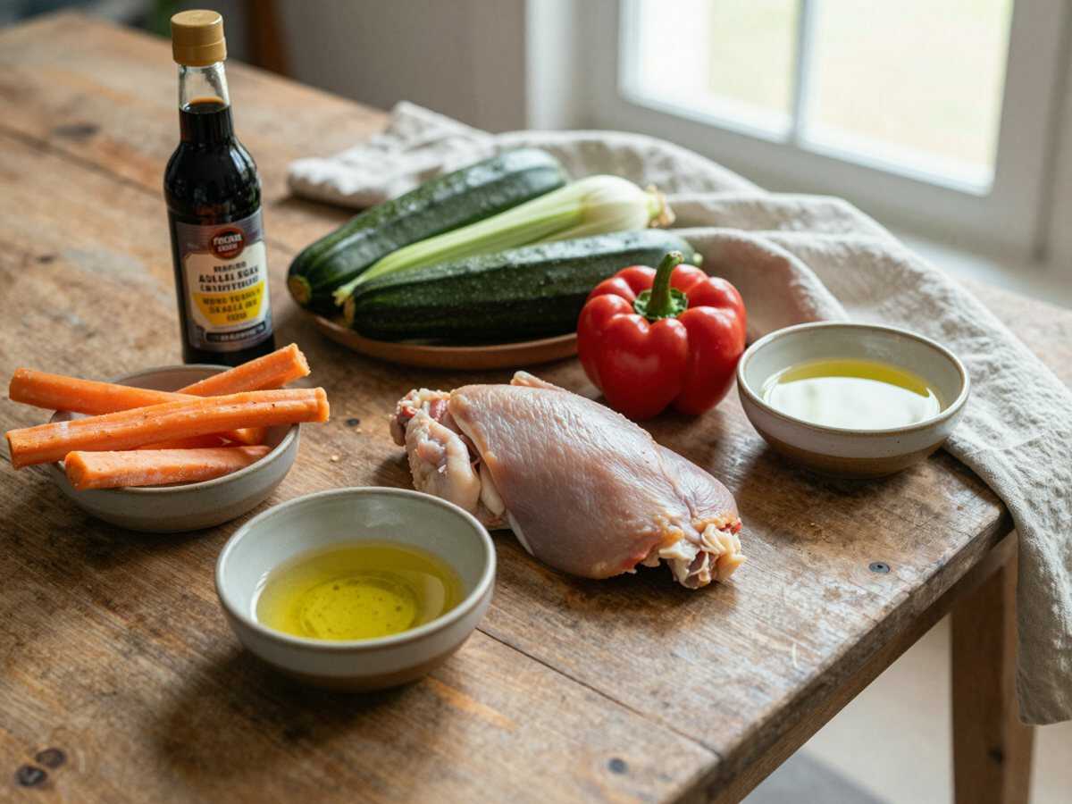 Gli ingredienti per Pollo alla Soia con Verdure Saltate