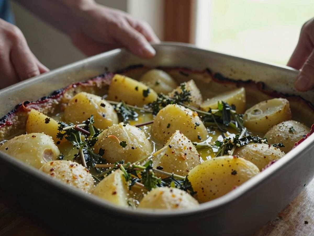 Disporre tutto in teglia — Pollo alle Erbe con Patate al Forno