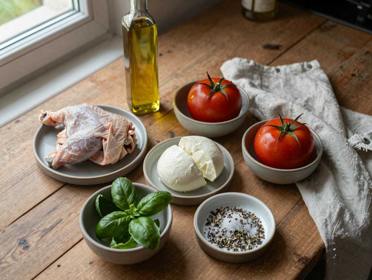 Gli ingredienti per Pollo Caprese al Forno con Pomodoro e Mozzarella