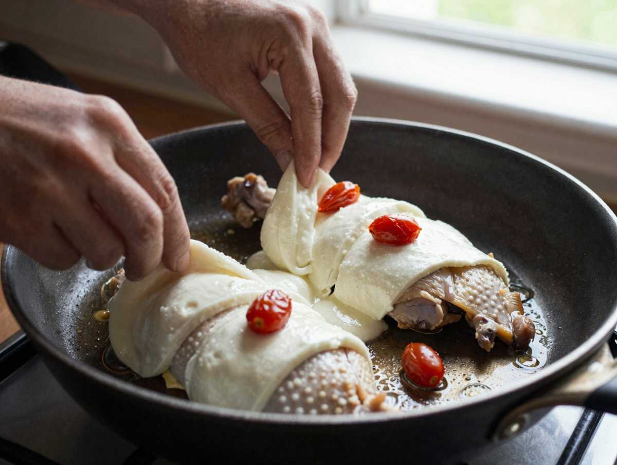 Aggiungere la mozzarella — Pollo con Pomodorini e Mozzarella: la Ricetta Semplice e Filante Pronta in Meno di 30 Minuti