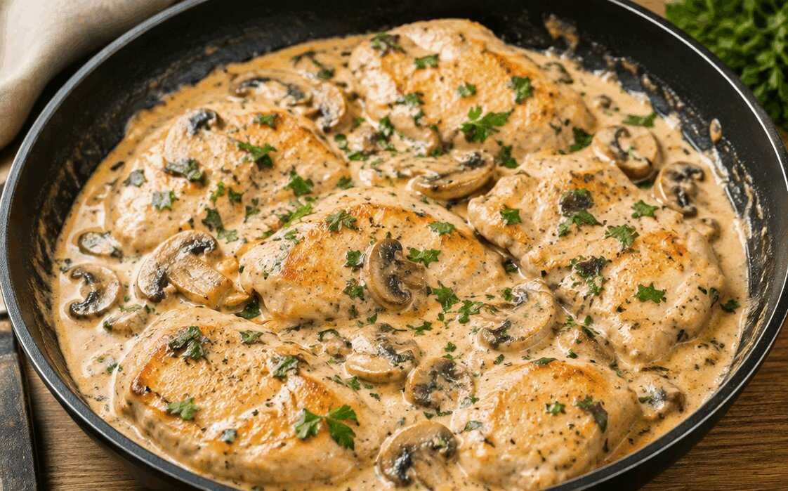 Pollo Cremoso ai Funghi in Padella: la Ricetta Facile e Gustosa Pronta in 30 Minuti