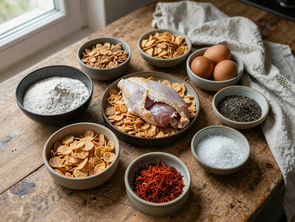 Gli ingredienti per Pollo Croccante ai Corn Flakes al Forno