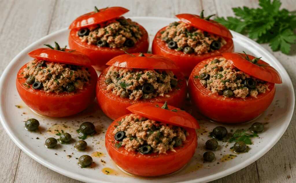 Pomodori ripieni freddi con tonno, capperi e olive – Liguria