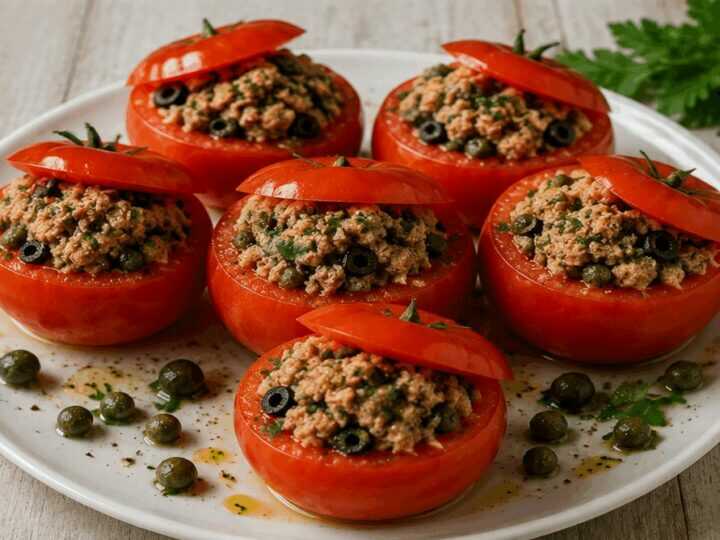 Pomodori ripieni freddi con tonno, capperi e olive – Liguria