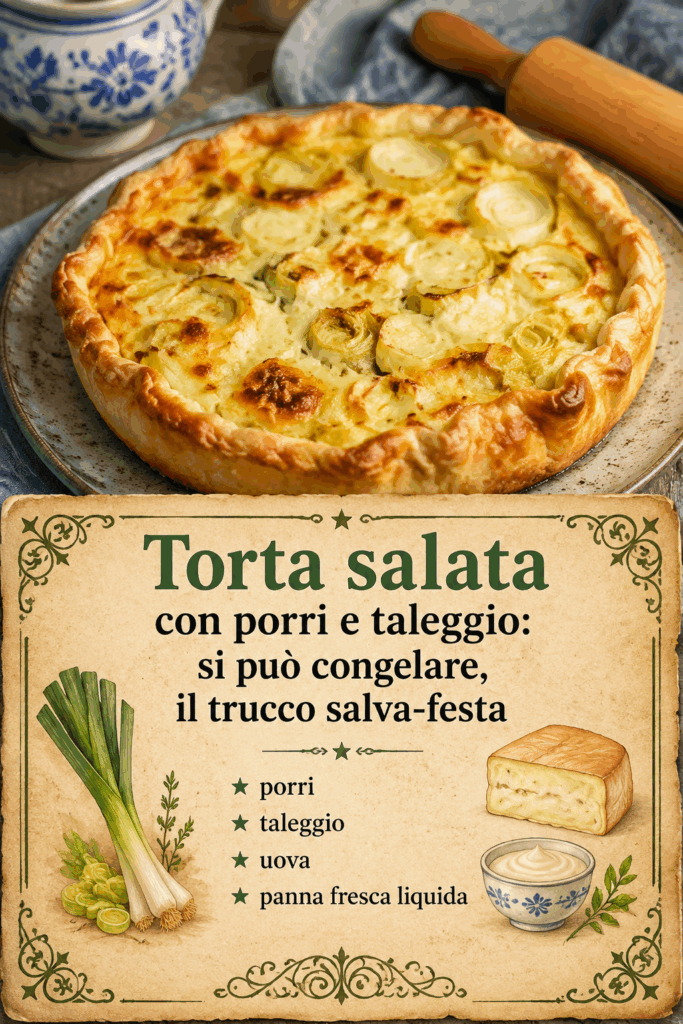 Torta salata con porri e taleggio: si può congelare, il trucco salva-festa