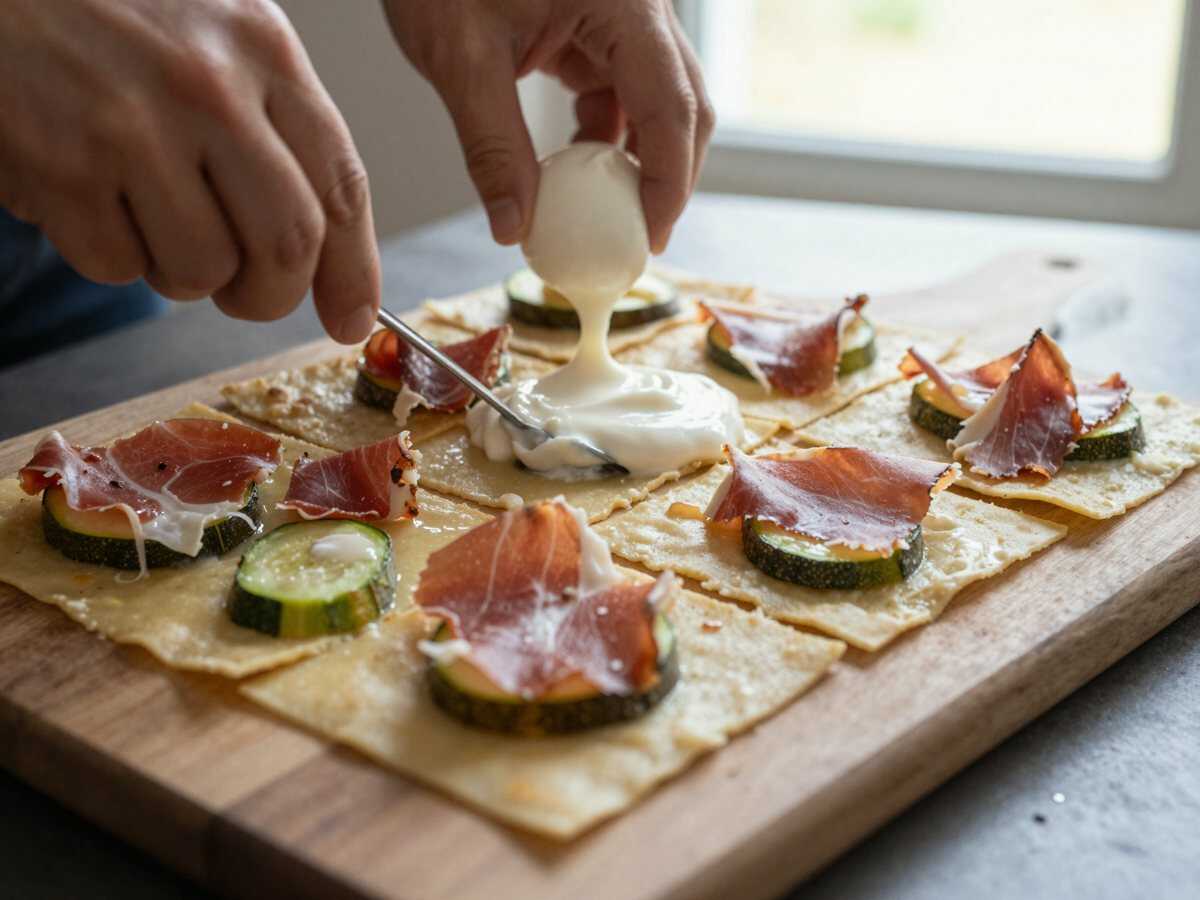 Farcite i quadrotti — Quadrotti di sfoglia con zucchine e speck, il classico del buffet che funziona sempre