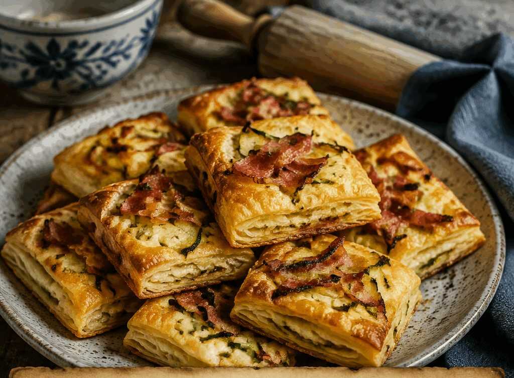 Quadrotti di sfoglia con zucchine e speck, il classico del buffet che funziona sempre