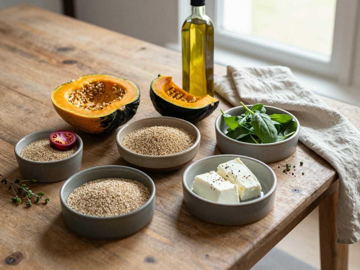 Gli ingredienti per Quinoa con Zucca Arrosto e Feta