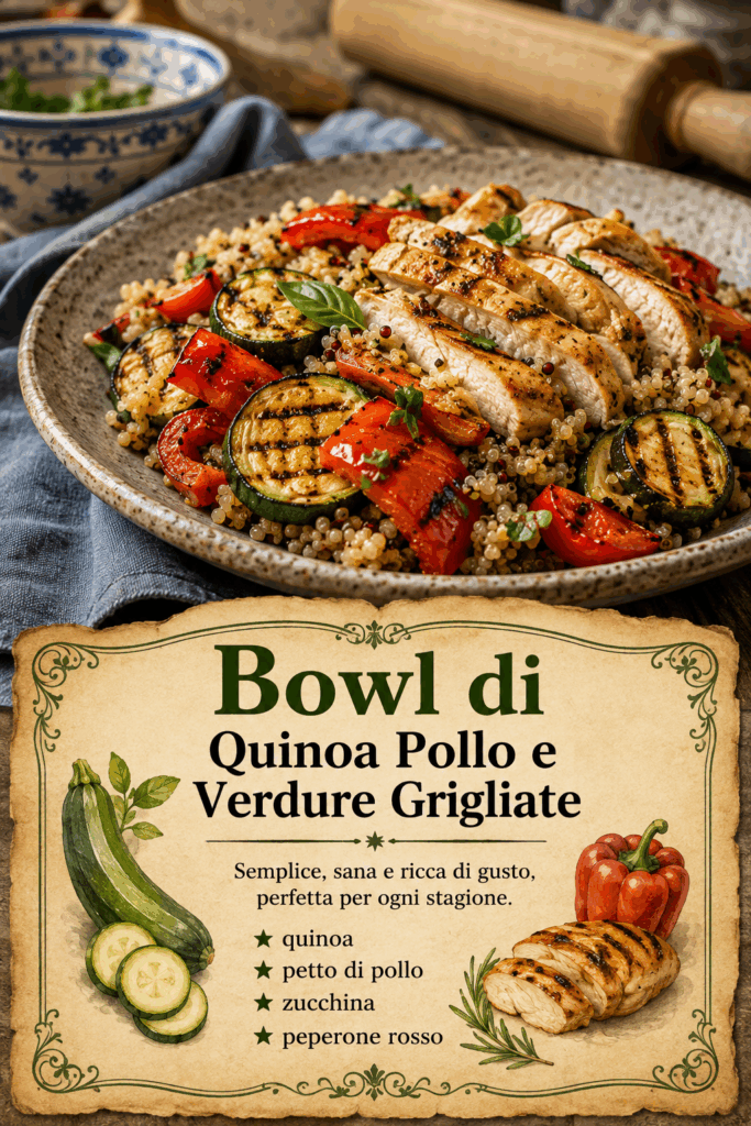 Bowl di Quinoa Pollo e Verdure Grigliate