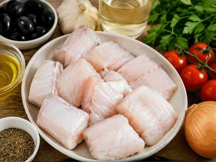 Ragù di Rana Pescatrice all’Italiana con Olive Nere e Vino Bianco