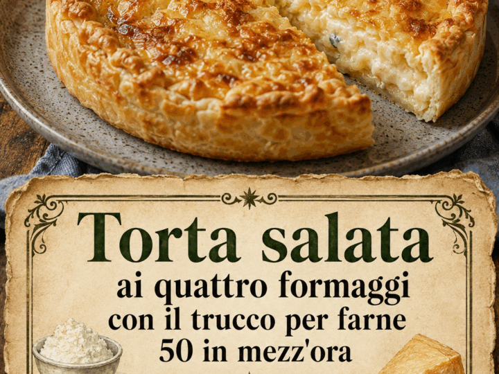 Torta salata ai quattro formaggi con il trucco per farne 50 in mezz’ora