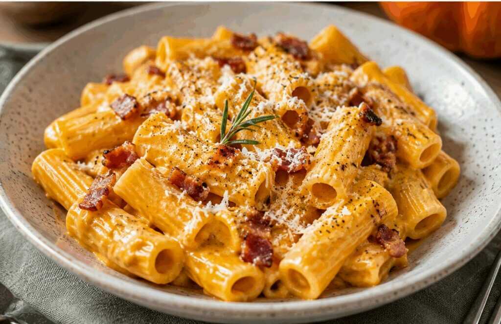 Rigatoni alla Crema di Zucca e Speck: la Ricetta Cremosa e Avvolgente Perfetta per l’Autunno