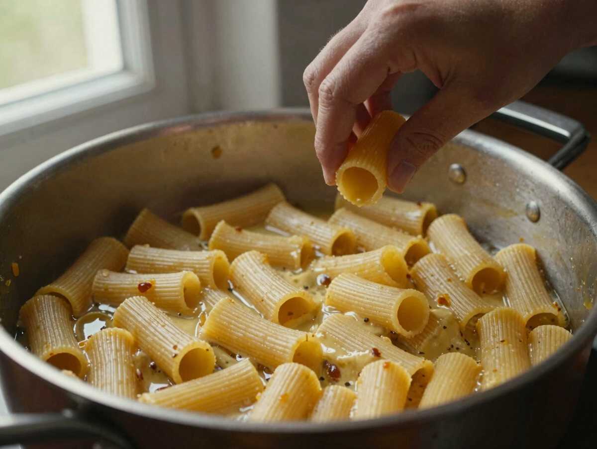 4. Cuocere la pasta — Rigatoni alla Crema di Zucca e Speck: la Ricetta Cremosa e Avvolgente Perfetta per l’Autunno